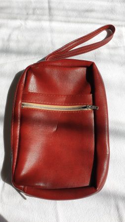 Braun-Rote Handgelenktasche Vintage&2Aussenfächer Kunstleder