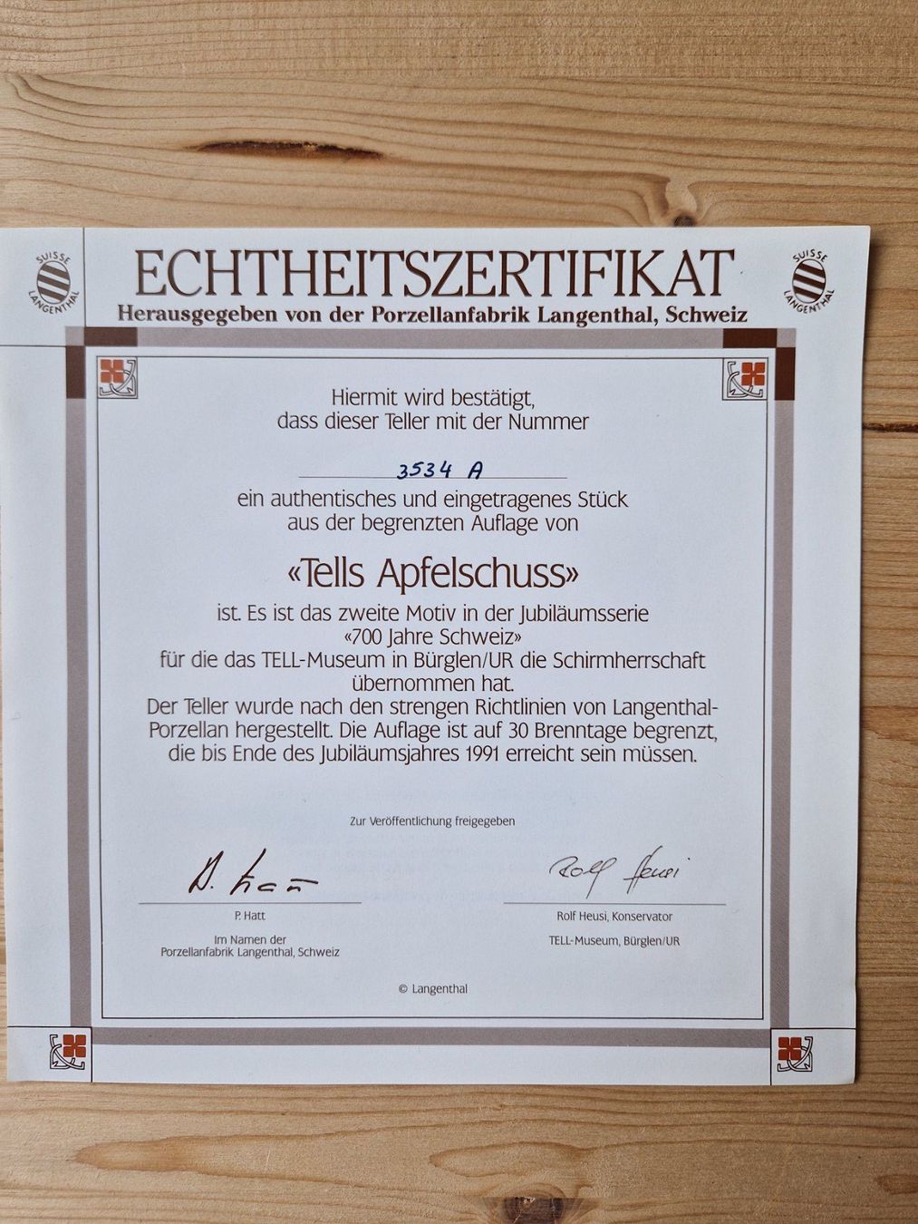 Teller: Tell's Apfelschuss Bradex-Teller von Langenthal – Gebraucht aus Münchenbuchsee von Aare22 4