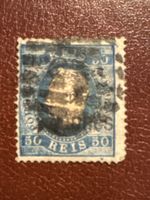 Timbre 50 reis bleu ancien 1898 état d'usage