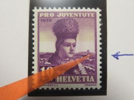 Abart Pro Juventute J 90* Einbuchtung im re. Rand mit Punkt