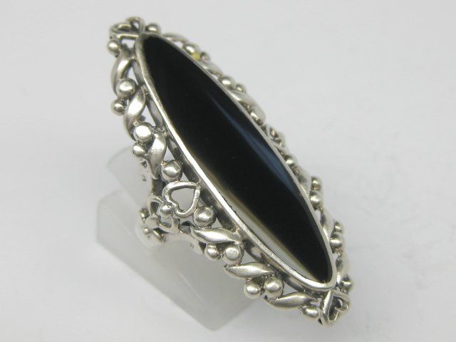 Anelli: Antik Ring Silber 925 Onyx Schiffchen florale Muster Gr. 58 – Usato da Ermatingen venduto da prior_time 2