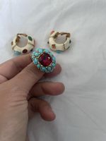 Schmuckset Ring und Ohrclips goldfarben bunt besetzt