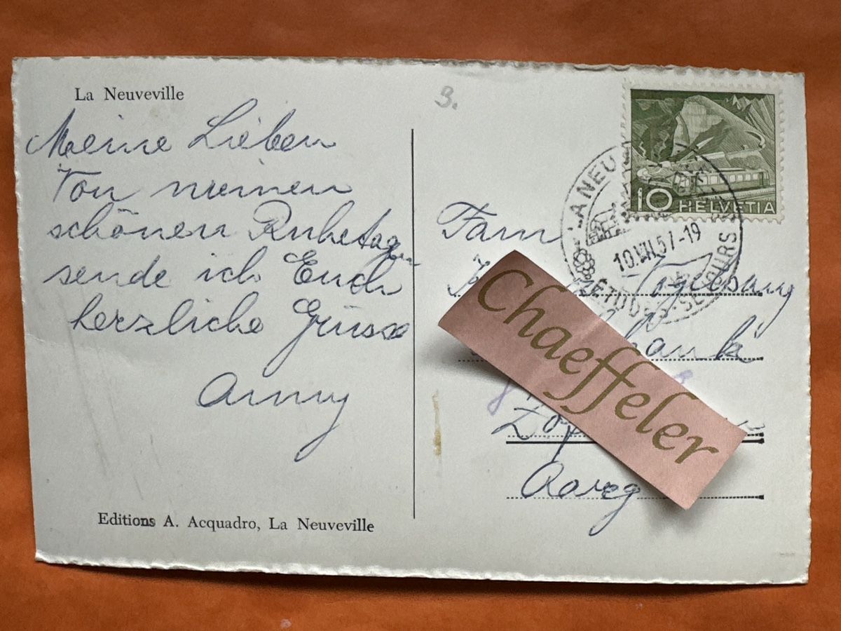 Cartoline postali: 1957 La Neuveville BE – Usato da Zürich venduto da Chaeffeler 1