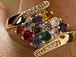 Bague vintage 60 plaquée/  amethyste/grenat/quartz/cornalin