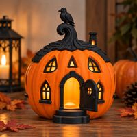 Halloween Kürbishaus Deko mit Rabe – 3D-Druck – 10 × 11 × 11