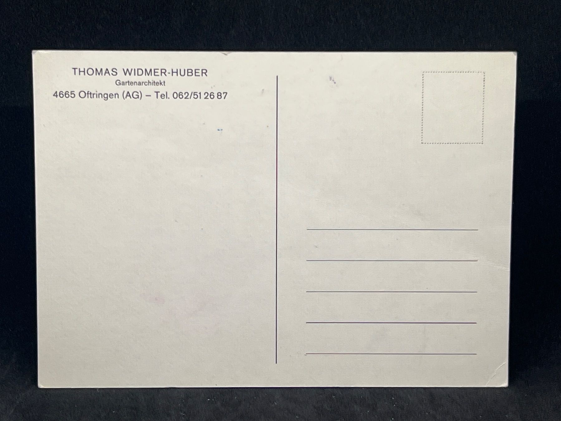 Cartoline postali: Ansichtskarte: Thomas Widmer-Huber Gartenarchitekt Oftringen – Usato da Widnau venduto da Brusi9 1