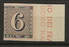 Alle Briefmarken: 1943  6 Rp. Ausschnitt aus Luxusblatt, postfrisch – Gebraucht aus Arlesheim von kuhnphila