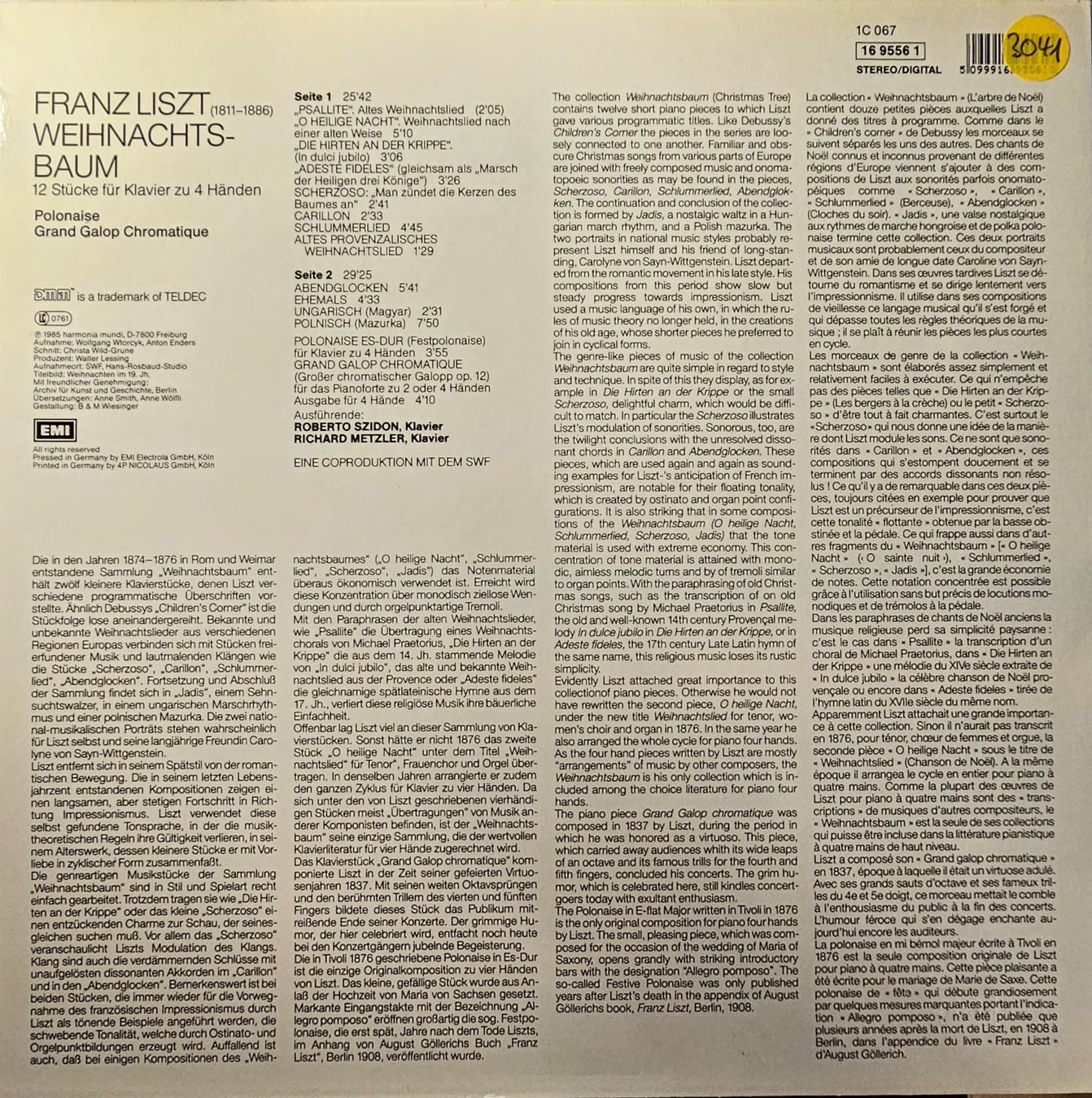 Dischi in vinile: Franz Liszt ‎– Weihnachtsbaum – Usato da Wahlen b. Laufen venduto da Cg10 1