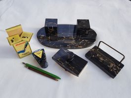 Vintage Schreibtisch-Set, 2 Füllhalter u. Füllhalter-Tinte