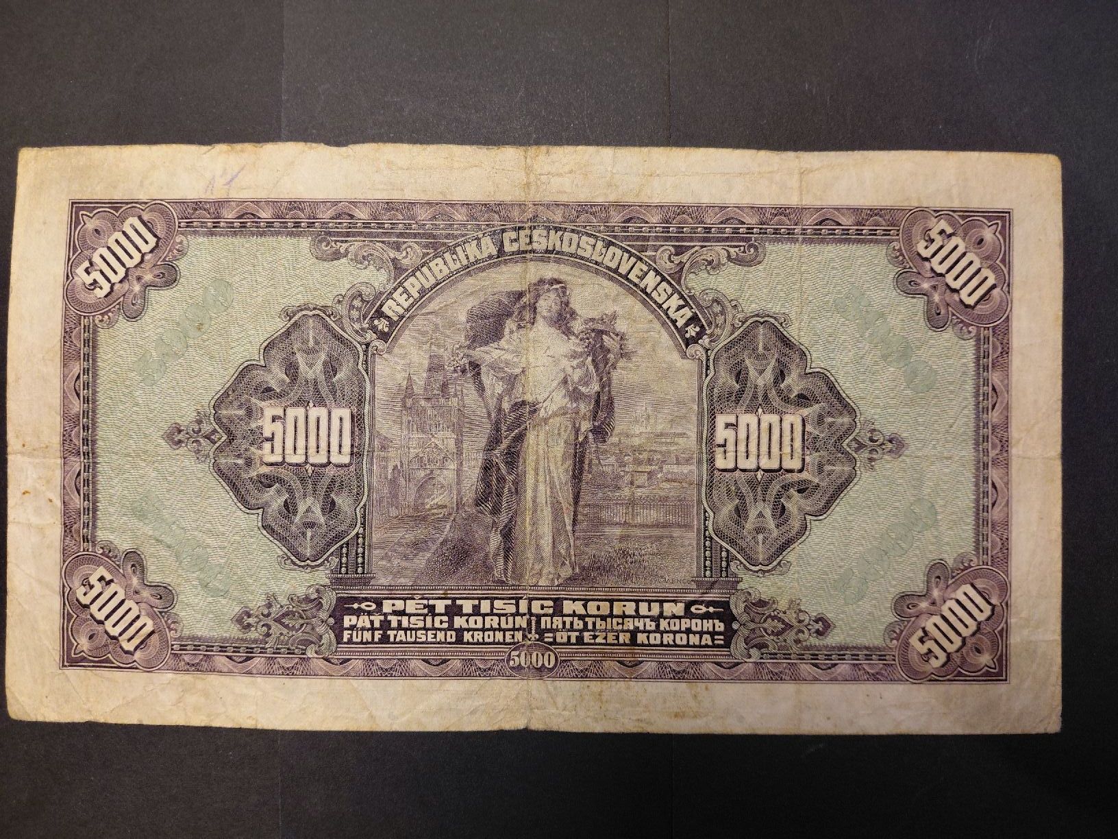 Banconote: Czechoslovakia 5.000 Korun 1920 no Specimen – Usato da Bern venduto da scottie3014 2