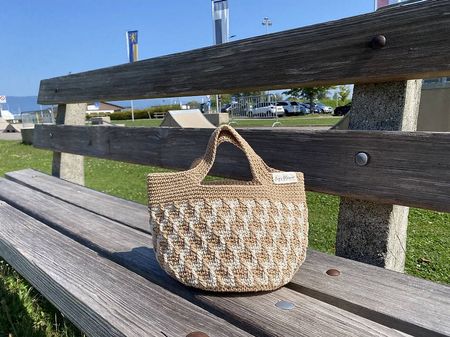 Handmade Crochet Bag Beige 27cm x 17cm New