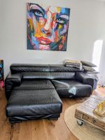 Schönes schwarzes Ledersofa, Leder Sofa, Echtleder