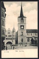 Biel, Strasse Ring mit Kirche und Brunne