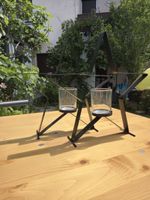 Windlicht Metall schwarz mit 2 Glasbehältern 