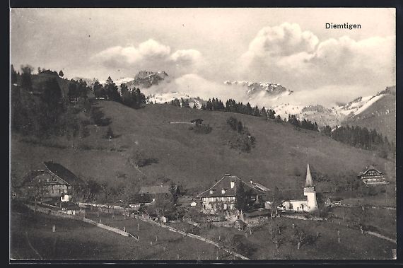 Cartoline postali: AK Diemtigen, Ortspartie mit Kirche – Usato da Berlin venduto da bartko-reher