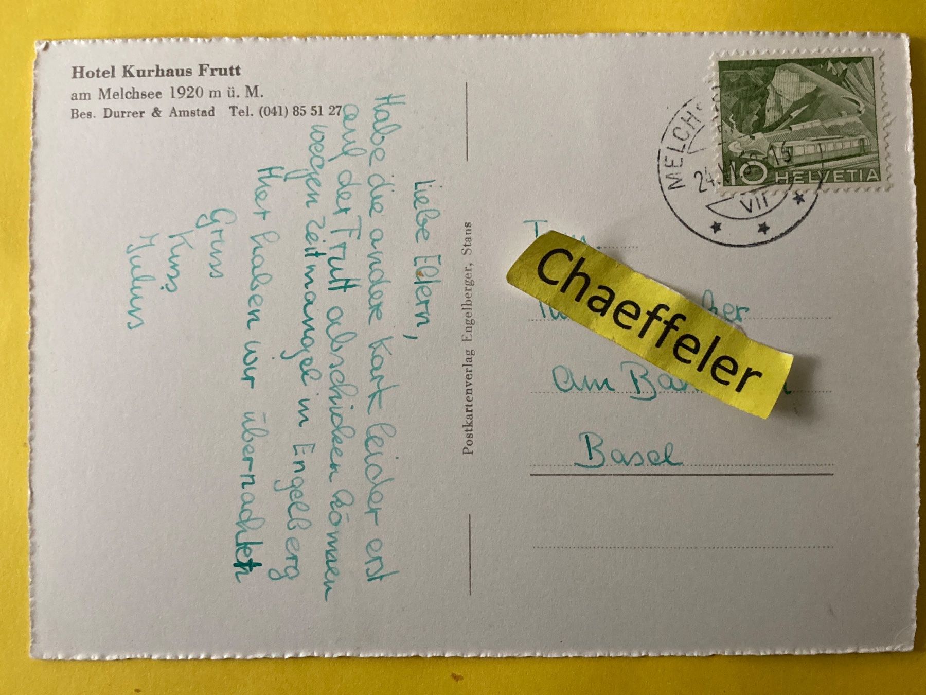 Ansichtskarten: Hotel Kurhaus Frutt am Melchsee – Gebraucht aus Zürich von Chaeffeler 1