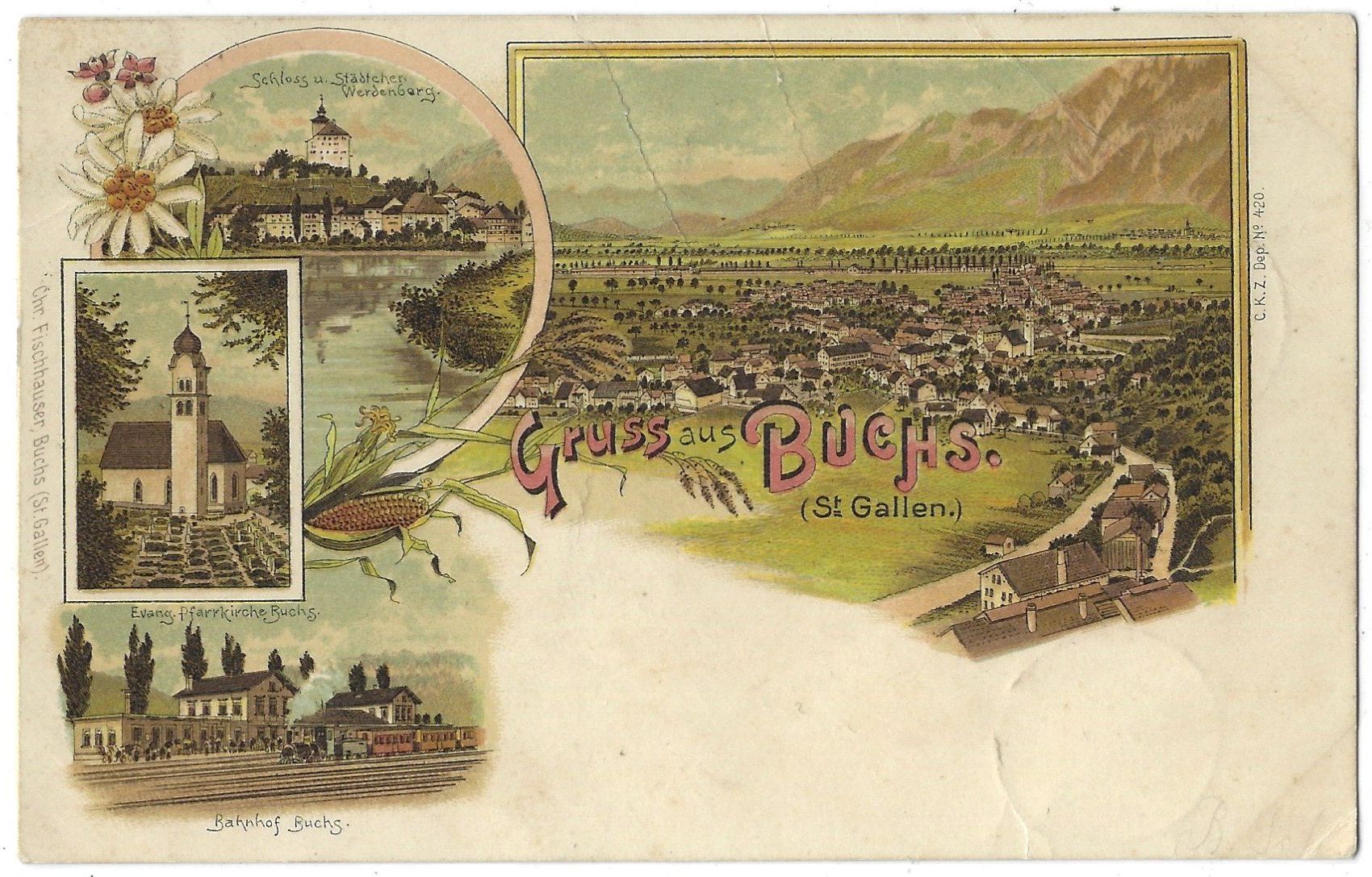 Cartoline postali: Gruss  aus  BUCHS.   (St. Gallen) – Usato da Bütschwil venduto da Jackson1A