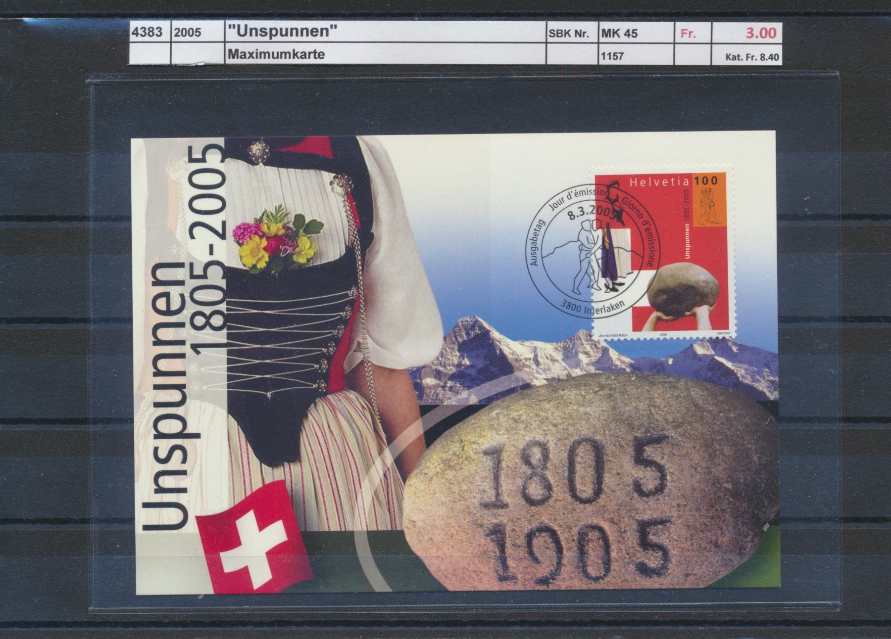 Tutti i francobolli: 2005 "Unspunnen"", Maximumkarte Nr. 45 – Usato da Winterthur venduto da Zupogeru