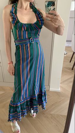 ZIMMERMANN Ruffled Striped Cotton Halterneck Maxi Dress 0/XS