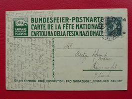 1914 Bundesfeierkarte, Pestalozzi, "entwertet überklebt" !