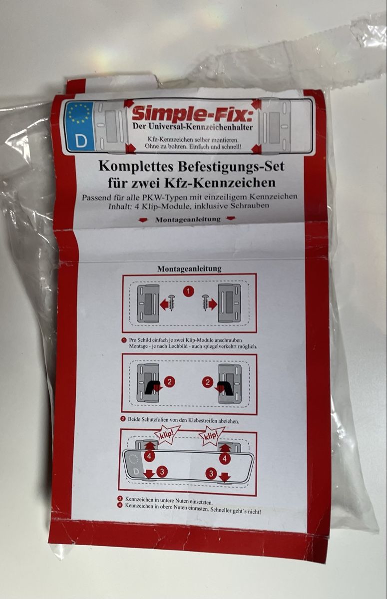 Supporti a parete: Simple-Fix Universal Kennzeichenhalter / Befestigungsset  – Nuovo (secondo la descrizione) da Winterthur venduto da kap_ycp5