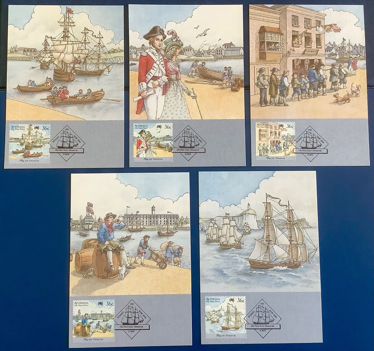 Alle Briefmarken: 1987 Australien  First Fleet - Abfahrt- Maximumkarten Serie – Neu (gemäss Beschreibung) aus Liestal von Skunk02