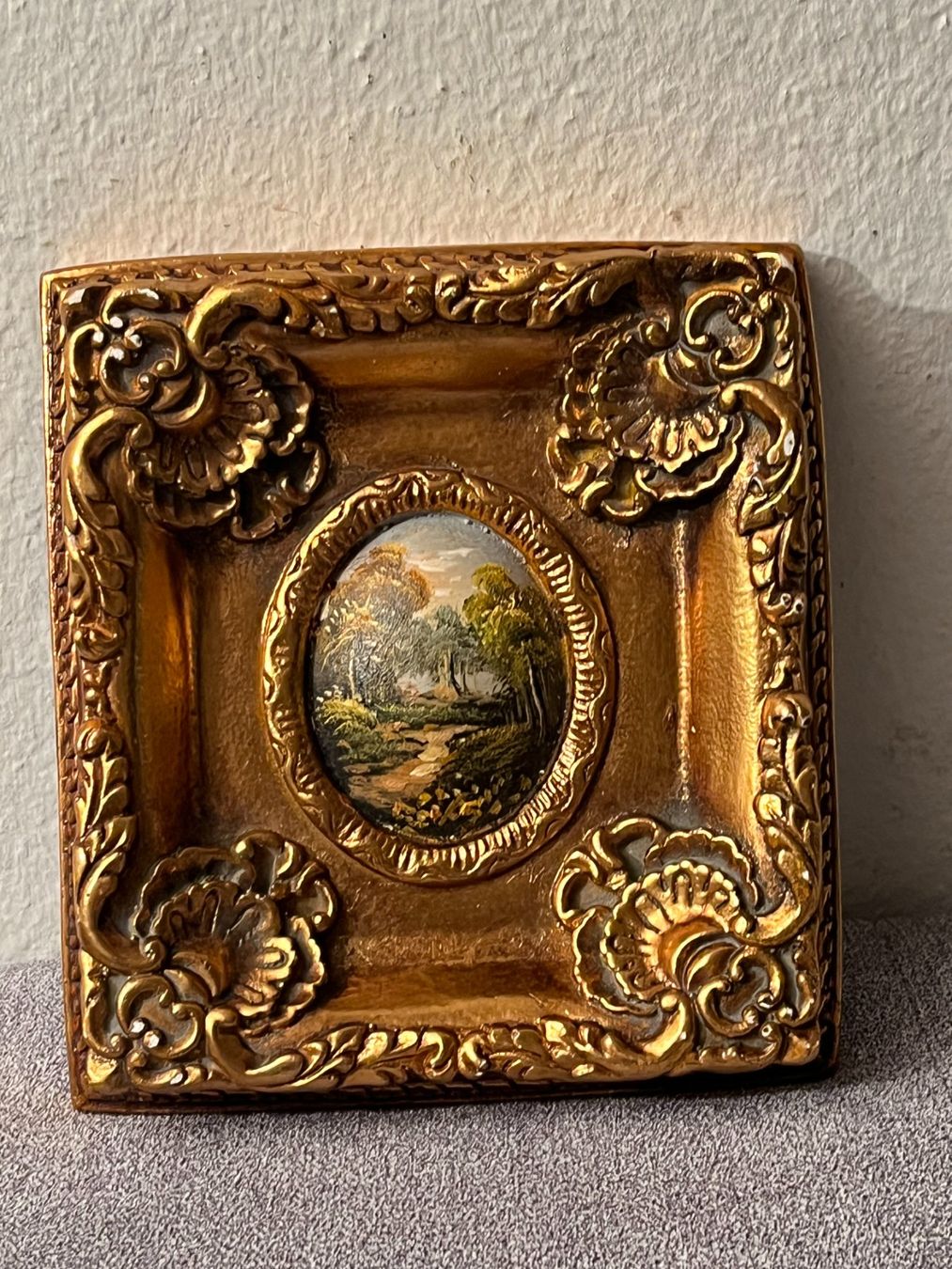 Dipinti: Antikes Gold gerahmtes Miniatur Gemälde Landschaft – Usato da Basel venduto da Kaffee_und_Kunst 1