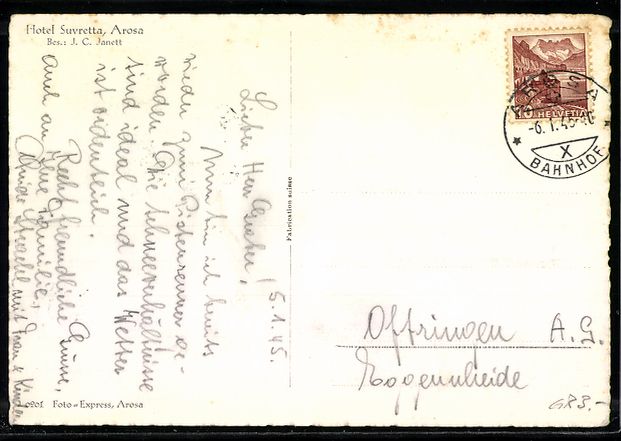 Cartes postales: AK Arosa, Hotel Suvretta – D'occasion à Berlin par bartko-reher 1