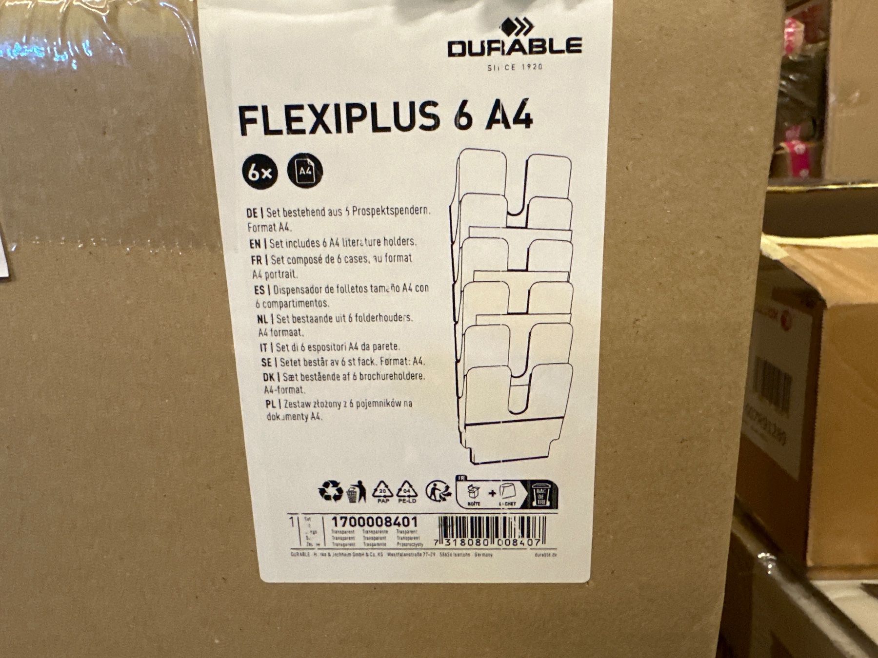 Supporti a parete: neu DURABLE Prospektspender Flexiplus 6, 6 Spender, A4, quer – Nuovo e nell'imballaggio originale da Necker venduto da liq24 1
