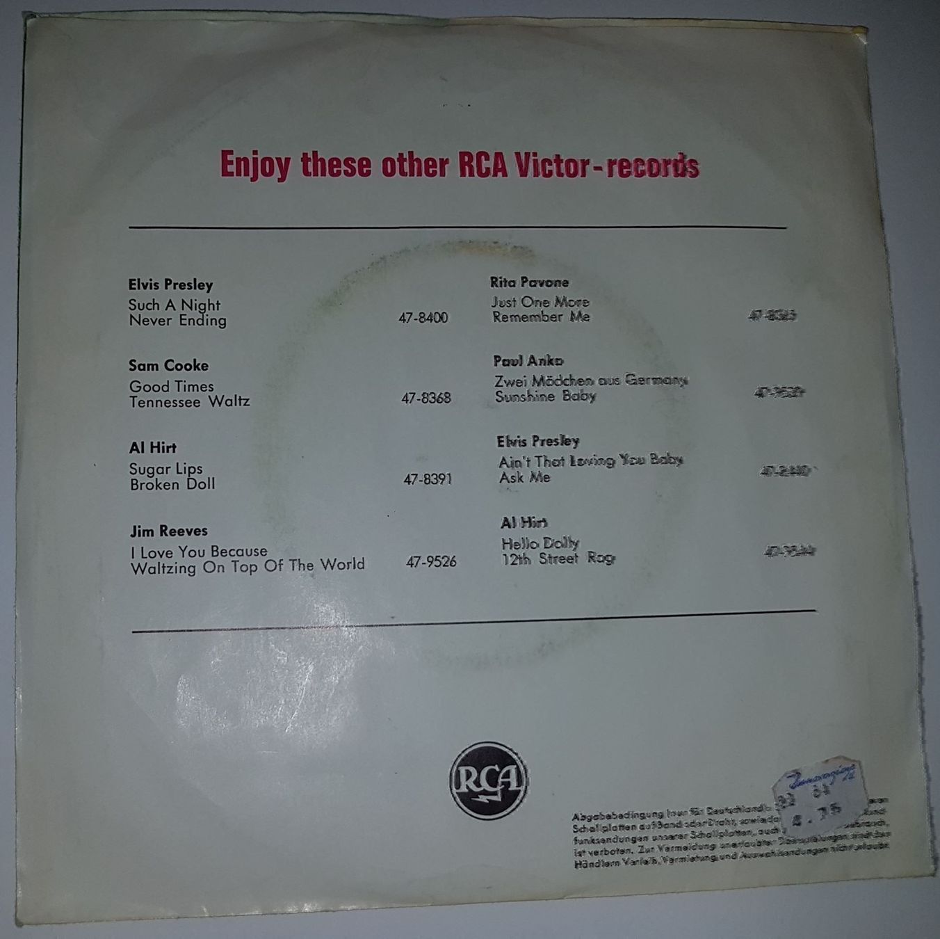 Schallplatten: Los Indios Tabajaras,  MARIA ELENA, 1963 – Gebraucht aus Zürich von Avd 1