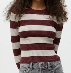 Pull&Bear Maglioni & Felpe: Pull&Bear Strickpullover, gestreift, bordeaux/beige, M – Usato da Brittnau venduto da fab_vy6c