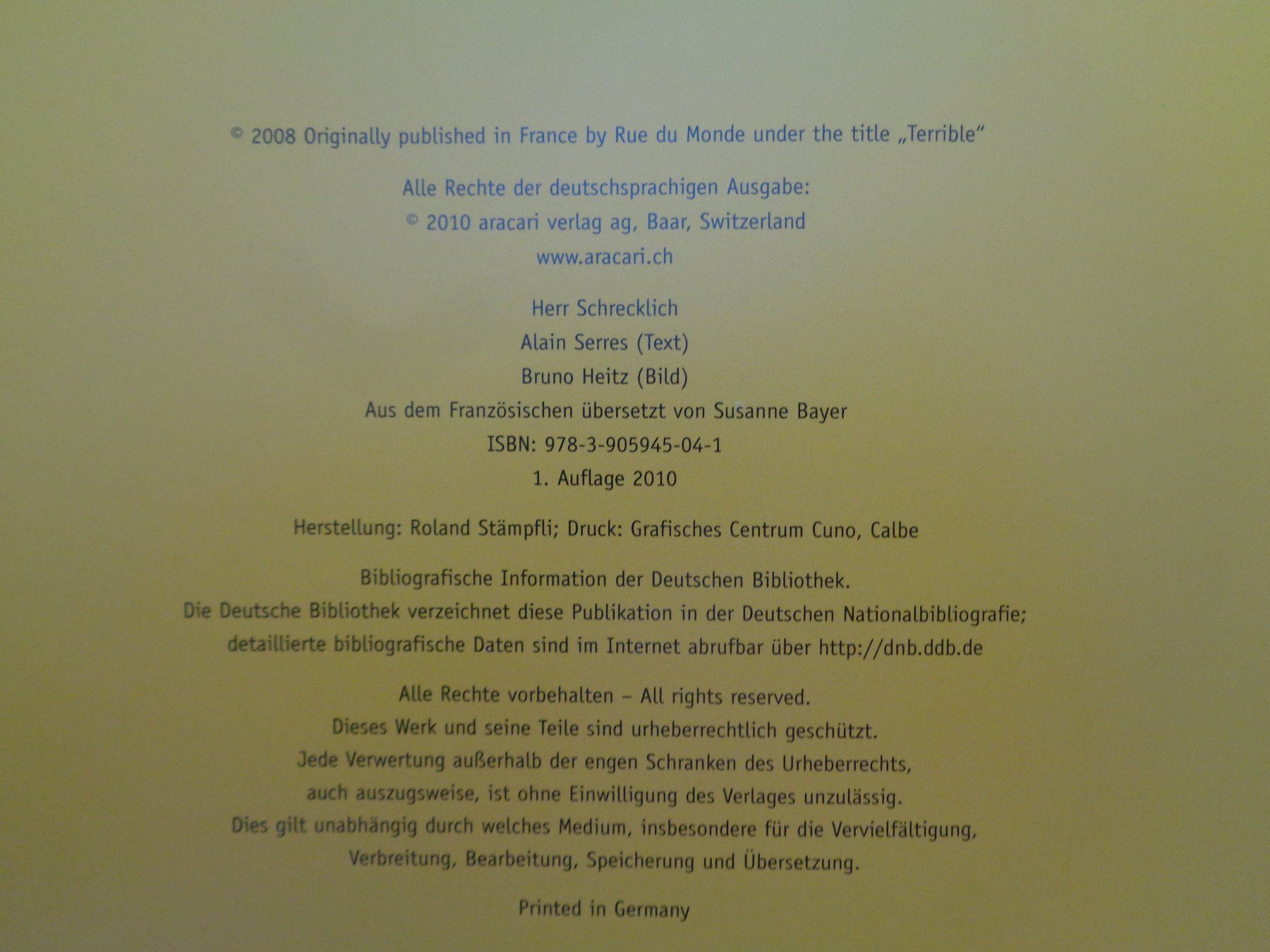 Libri: Herr Schrecklich - Alain Serres Bruno Heitz - Aracari – Usato da Chur venduto da Oregano1 1