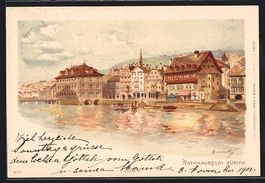 Lithographie Zürich, Rathausquai, 1901