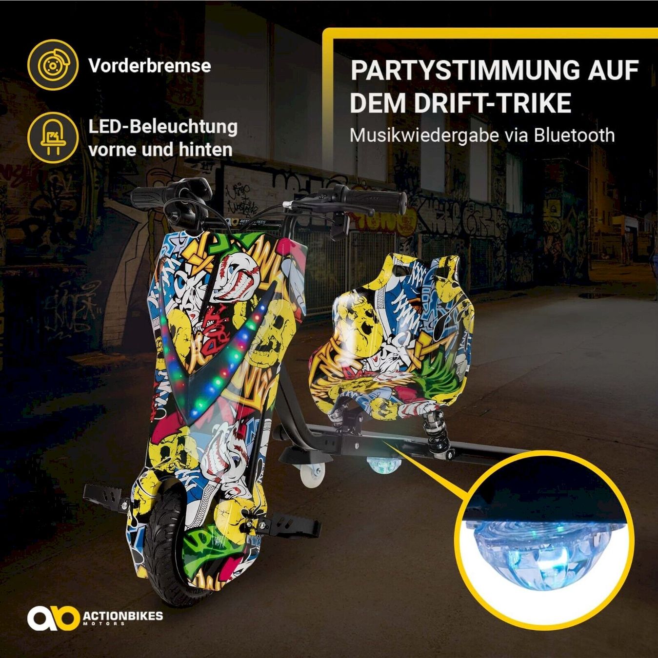 Fahrzeuge für Kinder: Elektro-Drift-Trike Grafit Gelb – Neu und originalverpackt aus Bottighofen von zaap 3