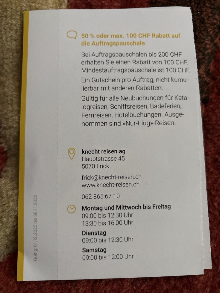 Gutscheine: Trois bons de 50% à Frick – Neu (gemäss Beschreibung) aus Düdingen von Yellow 2