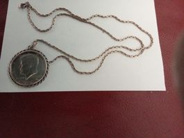 SILBER KETTE MIT KENNEDY MÜNZE 1965