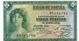 Spanien 5 Peseten 1935/1936 P-85a UNZ