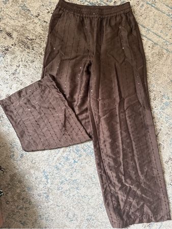BROWN SEQUIN WIDE-LEG PANTS