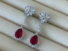 Luxus Elegante Zirkonia Ohrstecker Ohrschmuck  Farbe: Rot