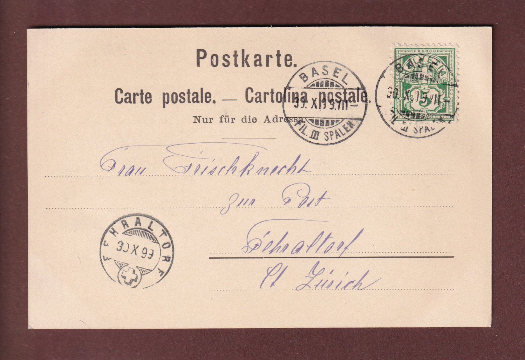 Cartoline postali: Gruss aus BASEL - Barfüsserplatz - 1899 – Usato da Pully venduto da nicecards 1