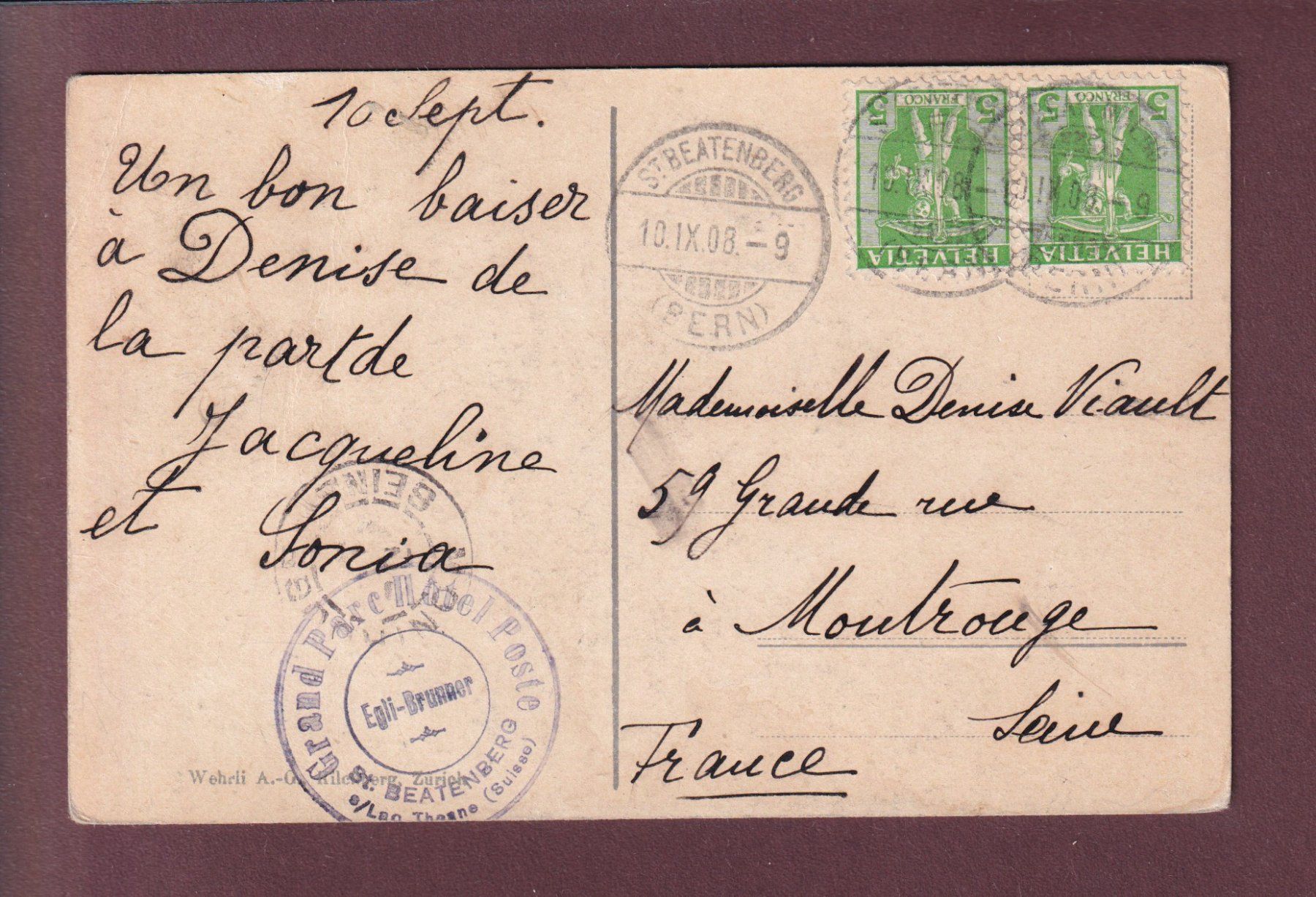 Cartoline postali: BERN - Tracht - Bueb und Meidschi - 1908 – Usato da Pully venduto da nicecards 1