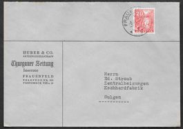 Frauenfeld Bedarfsbrief Huber & Co. Thurgauer Zeitung 1936
