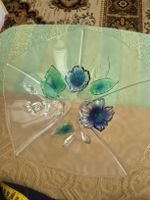 Glas Schale mit Blumen Dekor, Durchmesser ca. 34cm, Top!