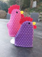 2 Eierwärmer Hühnerli, neu, rosa und violett