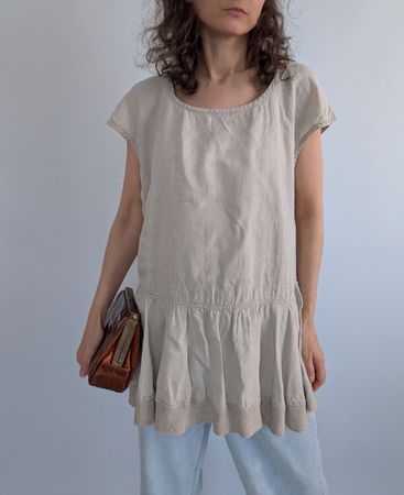 Leinen Tunika Aurea Vita Stockholm L Vintage Top beige