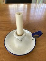 Kerzenhalter Emaille weiss blau