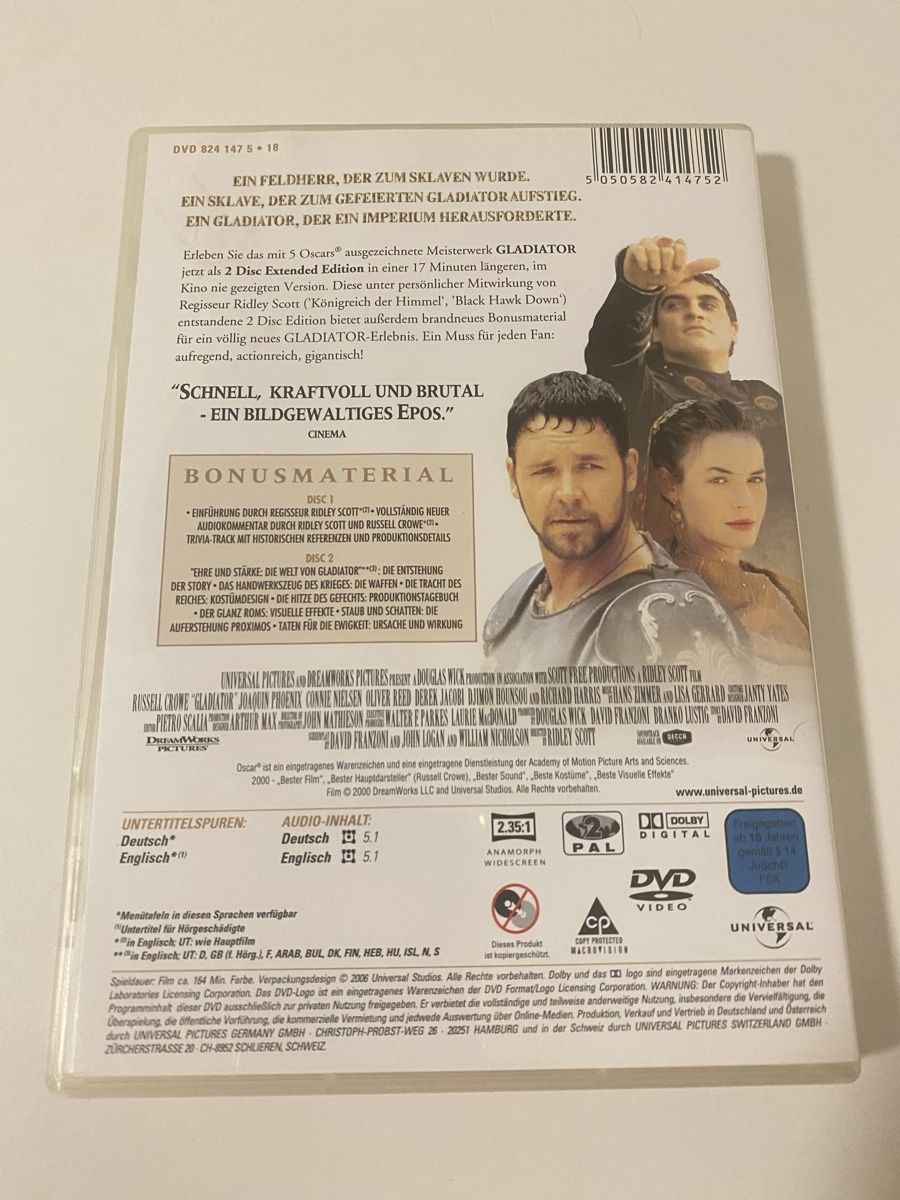 Alle DVDs: Gladiator 2-Disc Extended Edition DVD Oscar Edition 2000 – Gebraucht aus Oensingen von mig_99db 2