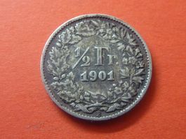 1/2 Fr.  1901  Auflage nur 0,20 Mio.  -  Ungereinigt + schön