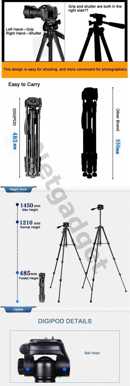Treppiedi & Teste: Digipod Stativ 145cm: Canon,Sony..TR562F – Nuovo e nell'imballaggio originale da Yverdon-les-Bains venduto da Netgadget 5