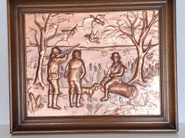 Jagd Vintage Künstler Prägung Kupfer Reliefbild sign France